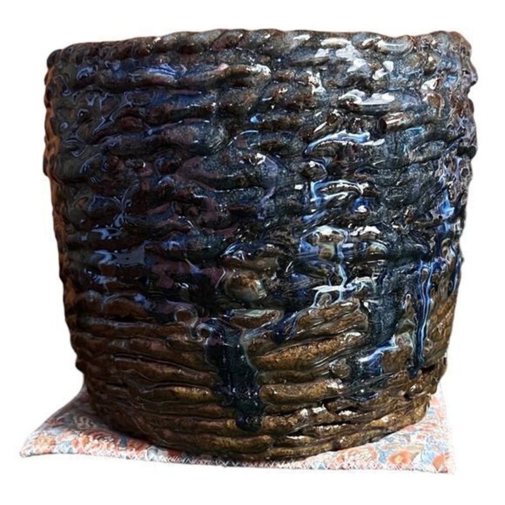 Beautiful Ceramic Clay Bowl Home Art‎ Decor Folk Vase Accent Blue Green
